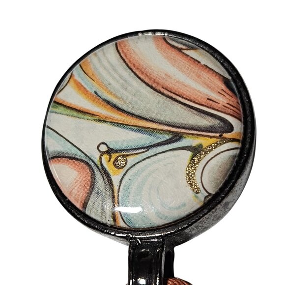 Boho Handcrafted Modern Art Painted Magnetic Pendant Necklace Brown Twisted Cord - Picture 2 of 6